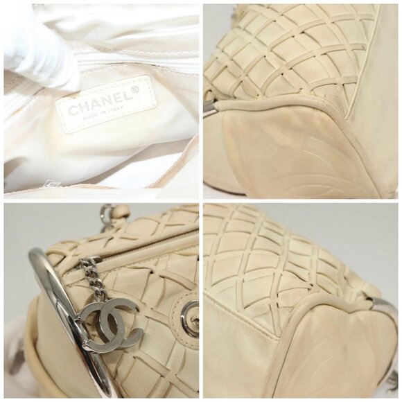 CHANEL Chain Hand Bag Leather White Silver CC - Picture 10 of 14